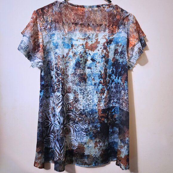 Dressbarn Blue Abstract Rhinestone Mixed-Media Tee | Boho and Y2K | Size M - Picture 6 of 11